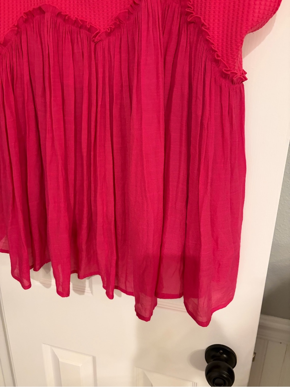 Umgee Hot Pink Babydoll Blouse Waffle Knit Gauze Top Medium - Picture 5 of 6